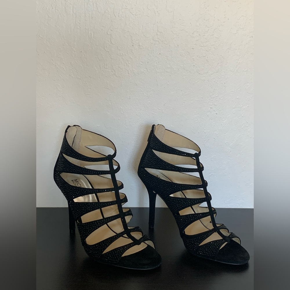 Michael Kors Mavis Crystallized Suede Caged Heels 9